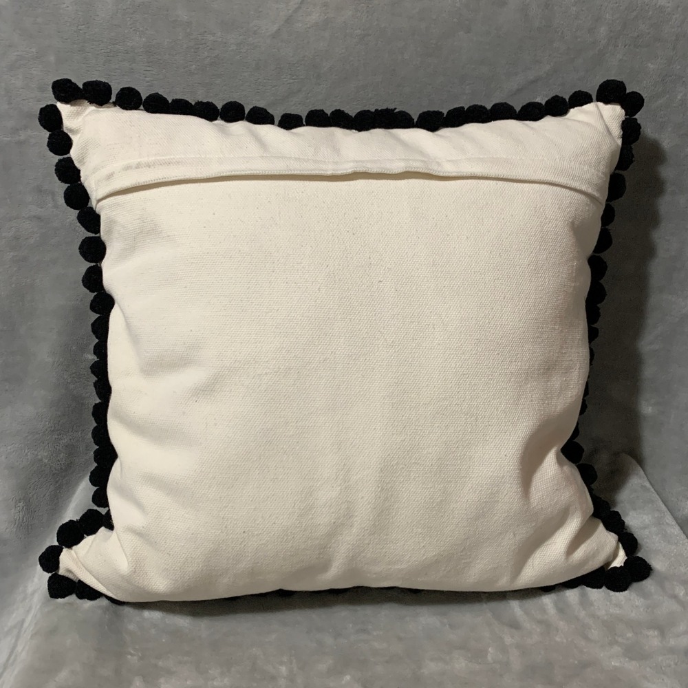 Holiday Noel Pillow Black White Pom Pom Pearl Embellished Throw Pillow Christmas - Picture 5 of 12